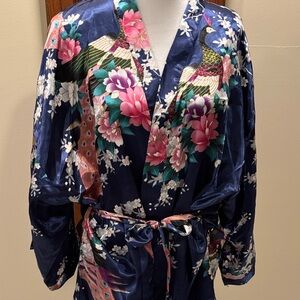 Floral Kimono Robe with Peacock Design - size Medium